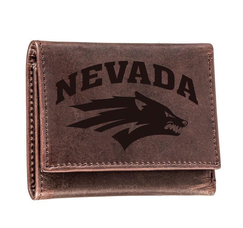 University of Nevada, Reno, Tri-Fold Wallet, Brown, CH, 100% Genuine Leather