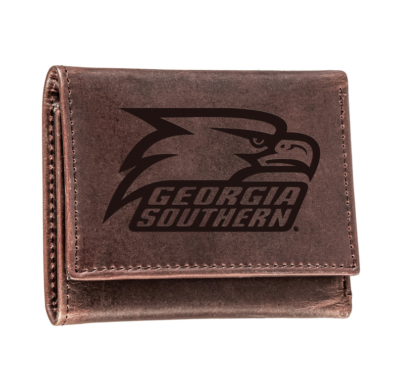 Georgia Southern  University, Tri-Fold Wallet, Brown, CH, 100% Genuine Leather