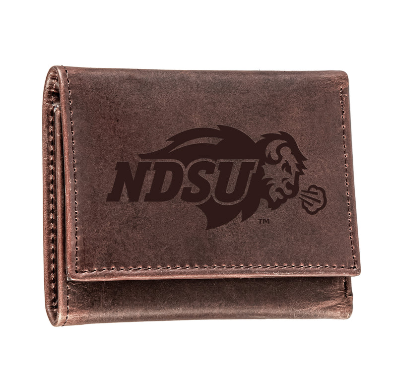 North Dakota State University, Tri-Fold Wallet, Brown, CH, 100% Genuine Leather
