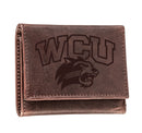 Western Carolina University, Tri-Fold Wallet, Brown, CH, 100% Genuine Leather