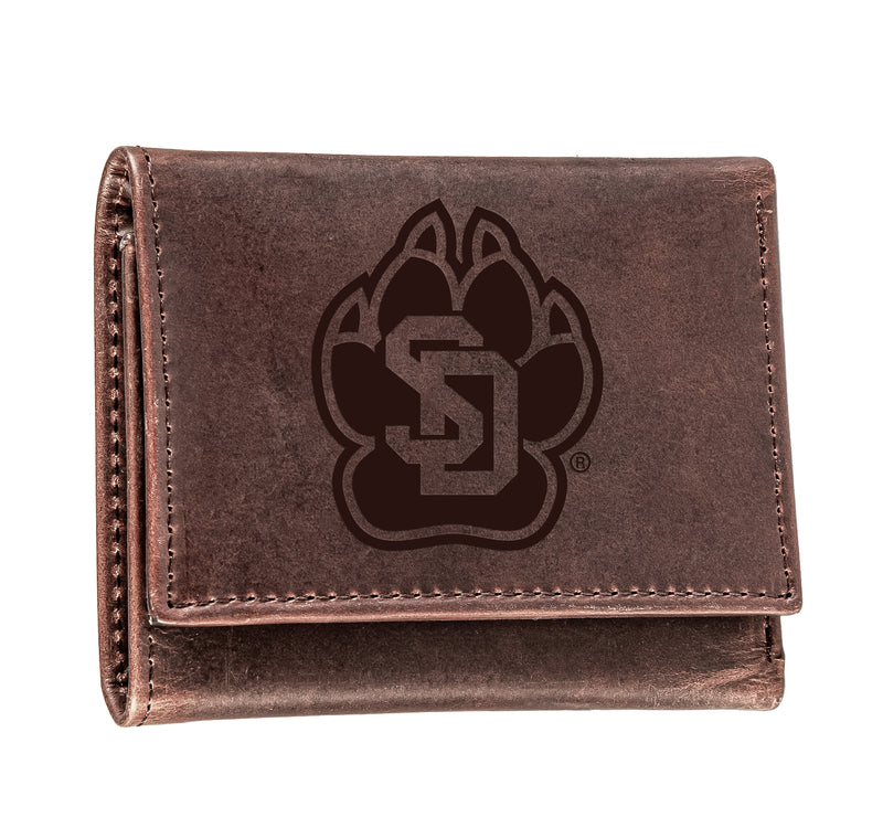 University of South Dakota, Tri-Fold Wallet, Brown, CH, 100% Genuine Leather