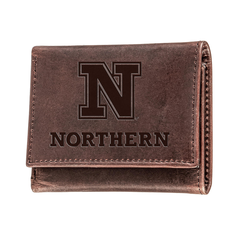 Northern State University, Tri-Fold Wallet, Brown, CH, 100% Genuine Leather