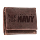 US Navy Brown Tri-Fold Wallet, 100% Genuine Leather