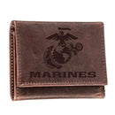 US Marine Corps Brown Tri-Fold Wallet, 100% Genuine Leather