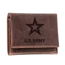 US Army Brown Tri-Fold Wallet, 100% Genuine Leather