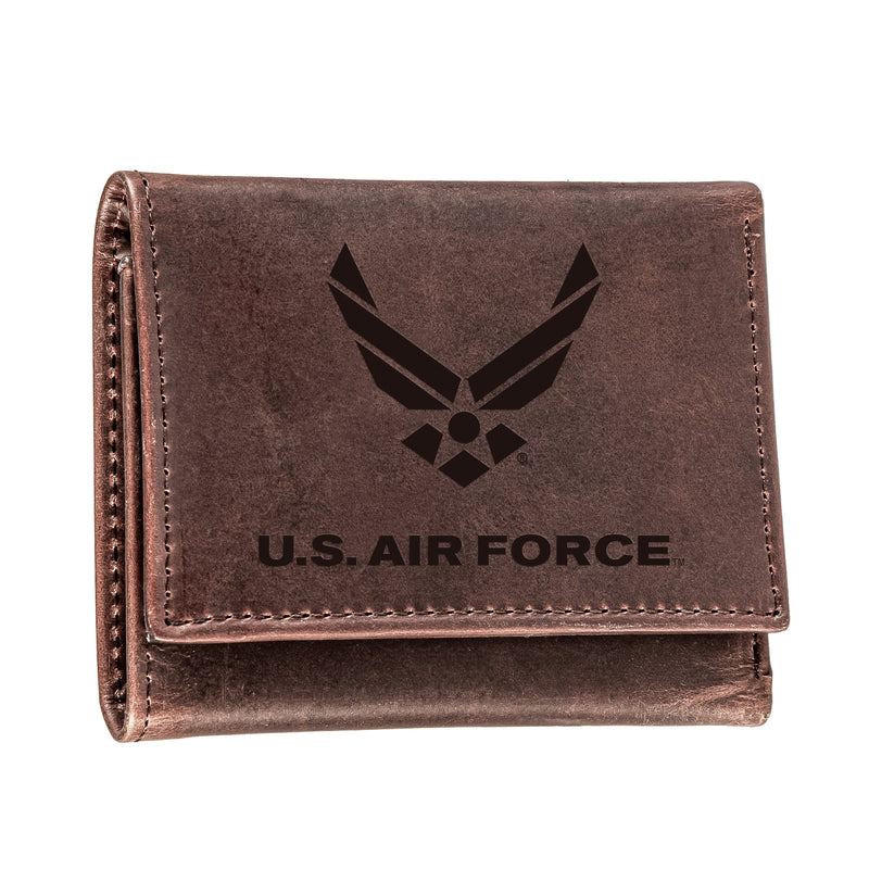 US Air Force Brown Tri-Fold Wallet, 100% Genuine Leather