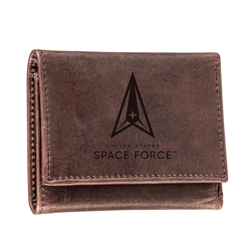 US Space Force Brown Tri-Fold Wallet, 100% Genuine Leather