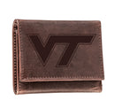 Virginia Tech, Tri-Fold Wallet, Brown, CH, 100% Genuine Leather