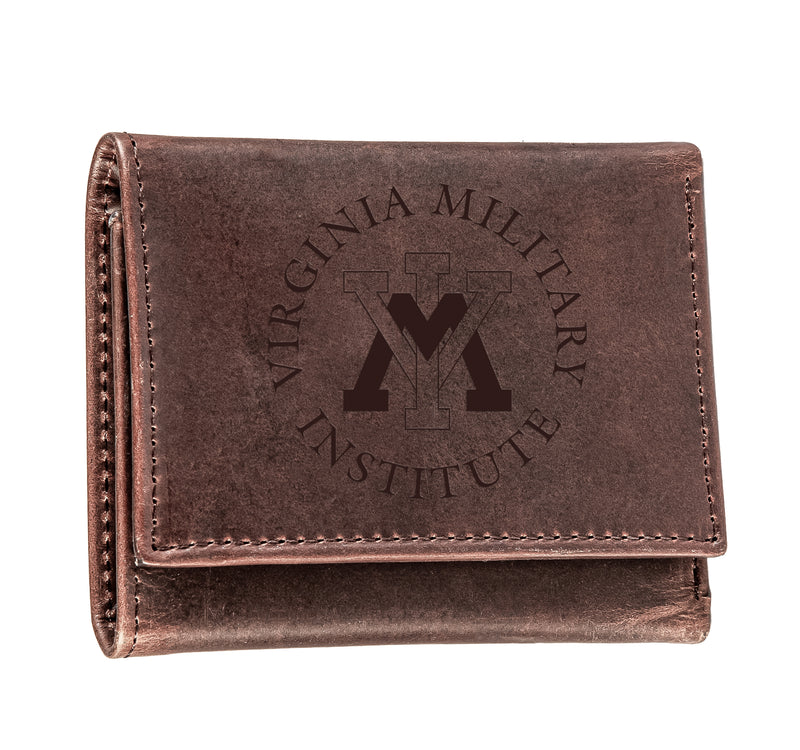 Virginia Military Institute (VMI), Tri-Fold Wallet, Brown, CH, 100% Genuine Leather