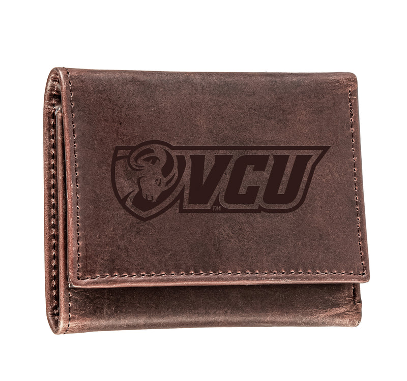 Virginia Commonwealth University (VCU), Tri-Fold Wallet, Brown, CH, 100% Genuine Leather