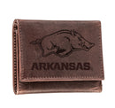 University of Arkansas, Tri-Fold Wallet, Brown, CH, 100% Genuine Leather