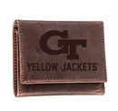 Georgia Tech, Tri-Fold Wallet, Brown, CH, 100% Genuine Leather