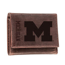 University of Michigan, Tri-Fold Wallet, Brown, CH, 100% Genuine Leather