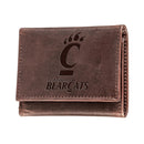 University of Cincinnati, Tri-Fold Wallet, Brown, CH, 100% Genuine Leather