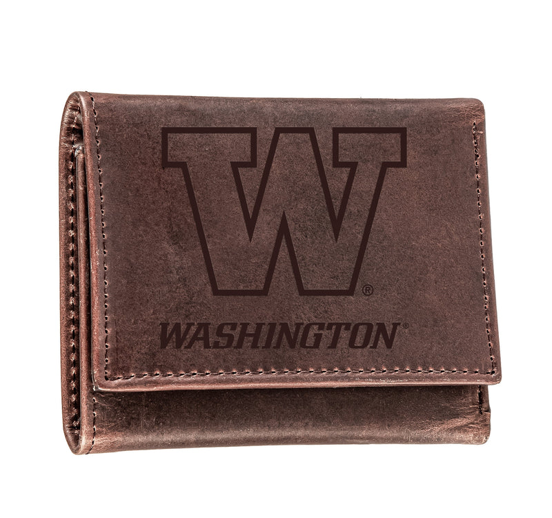 University of Washington, Tri-Fold Wallet, Brown, CH, 100% Genuine Leather
