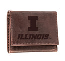 University of Illinois, Tri-Fold Wallet, Brown, CH, 100% Genuine Leather