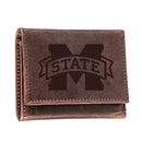 Mississippi State, Tri-Fold Wallet, Brown, CH, 100% Genuine Leather