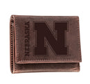 University of Nebraska, Tri-Fold Wallet, Brown, CH, 100% Genuine Leather