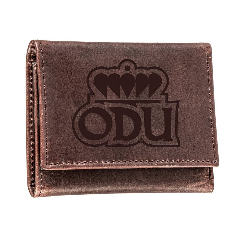 Old Dominion University, Tri-Fold Wallet, Brown, CH, 100% Genuine Leather