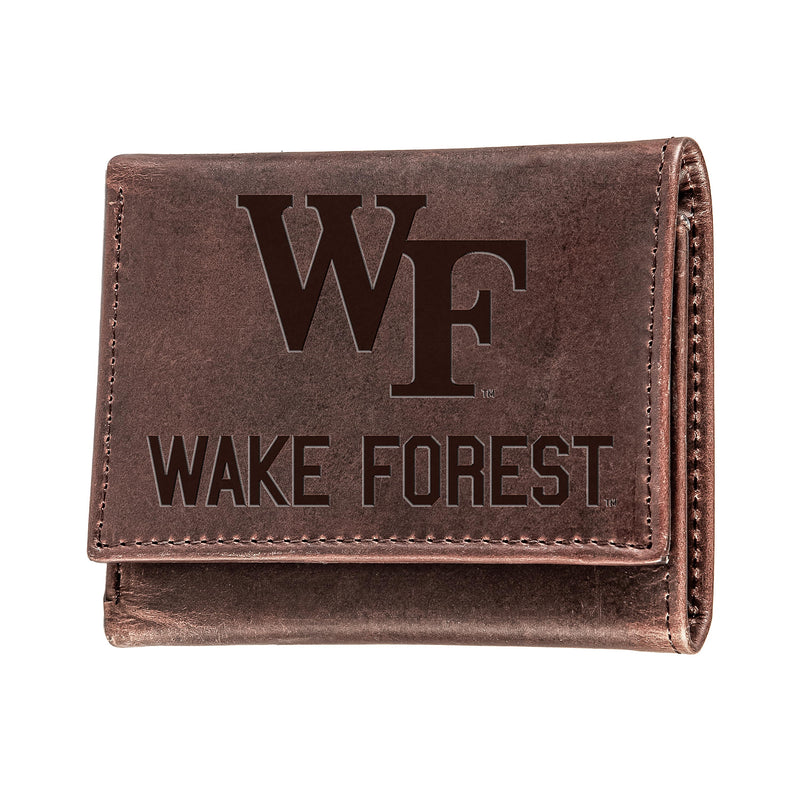 Wake Forest University, Tri-Fold Wallet, Brown, CH, 100% Genuine Leather