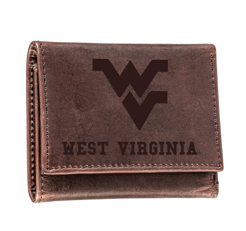 West Virginia University , Tri-Fold Wallet, Brown, CH, 100% Genuine Leather
