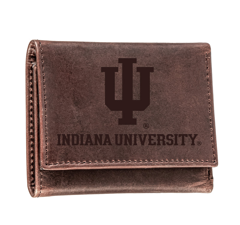 Indiana University, Tri-Fold Wallet, Brown, CH, 100% Genuine Leather