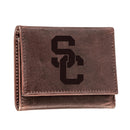 University of Southern California, Tri-Fold Wallet, Brown, CH, 100% Genuine Leather