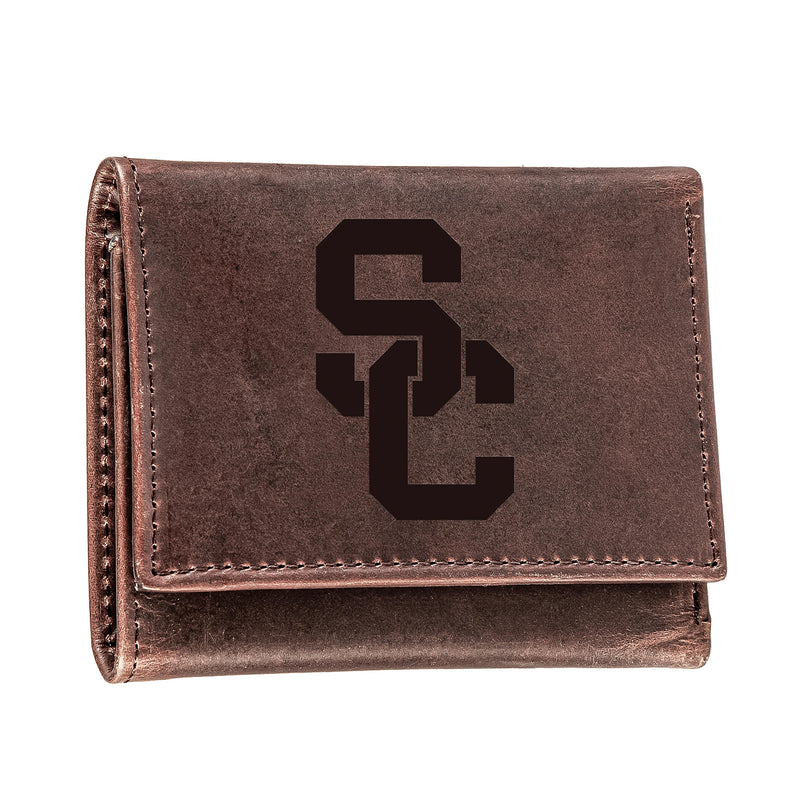University of Southern California, Tri-Fold Wallet, Brown, CH, 100% Genuine Leather