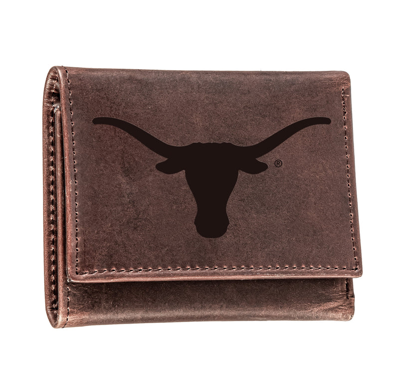 University of Texas, Tri-Fold Wallet, Brown, CH, 100% Genuine Leather