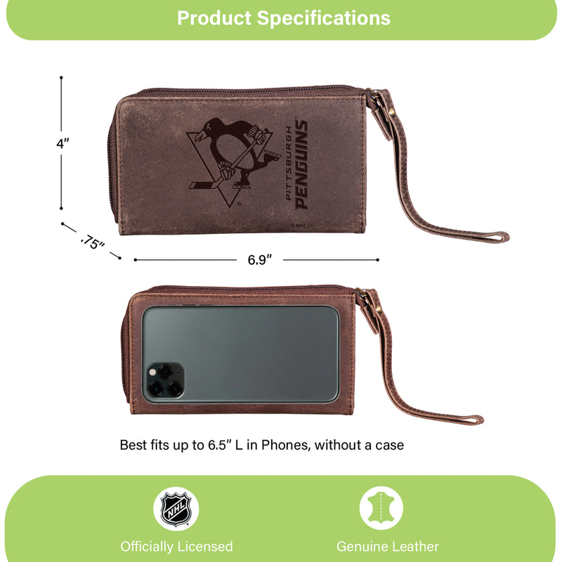 Wristlet Wallet, Brown, Pittsburgh Penguins