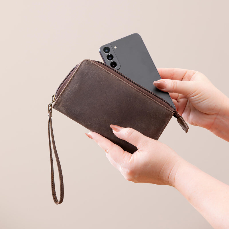 US Navy Brown Wristlet Wallet, 100% Genuine Leather