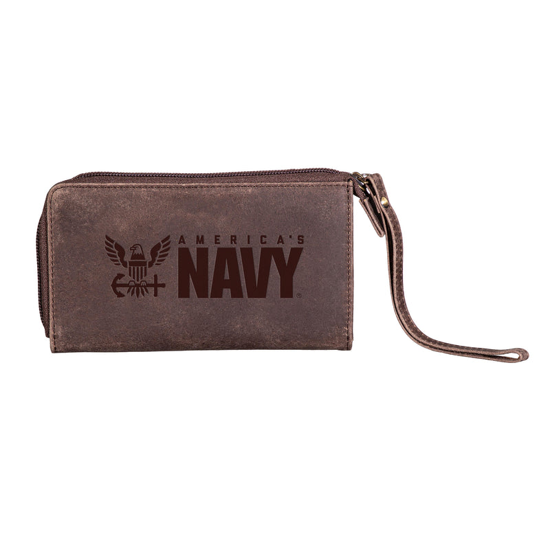 US Navy Brown Wristlet Wallet, 100% Genuine Leather