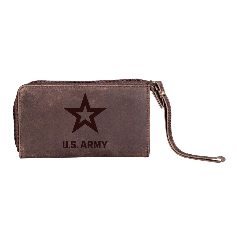 US Army Brown Wristlet Wallet, 100% Genuine Leather