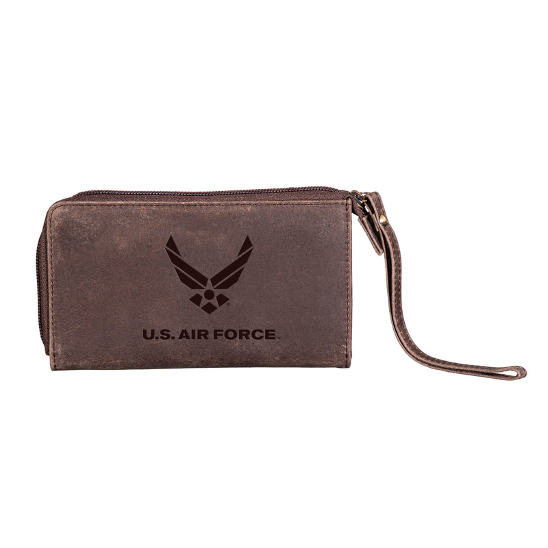 US Air Force Brown Wristlet Wallet, 100% Genuine Leather