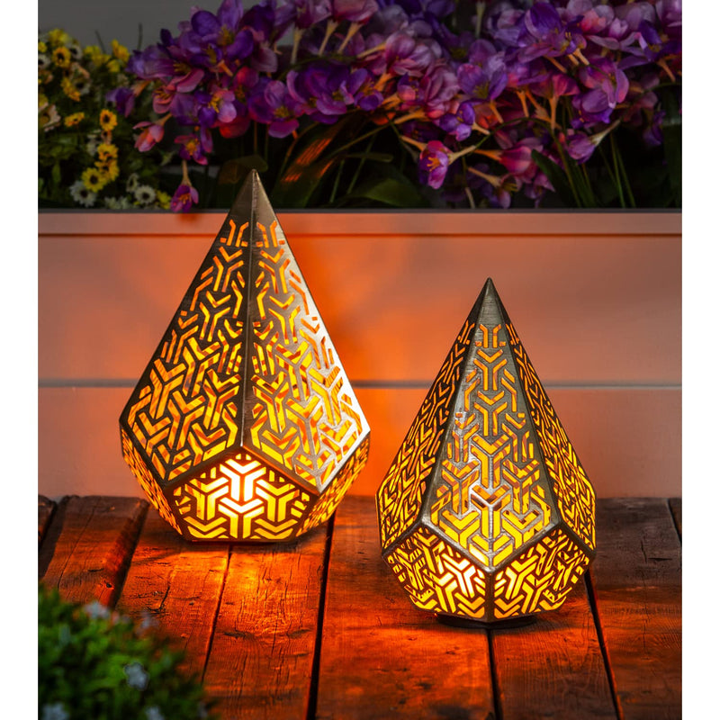 Gold Fire Flame Battery Operated Geomatrix Die Cut Lantern, Small