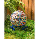 10" Mosaic Glass Gazing Ball, Multicolored Flowers,84g2481