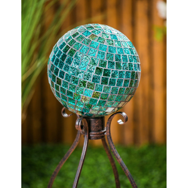 Evergreen Gazing Ball,10" Mosaic Glass Gazing Ball, Turquoise Mosaic,9.84x9.84x11.8 Inches