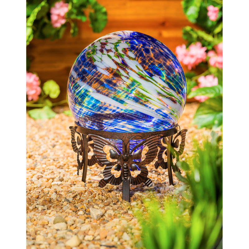 10" Glow in the Dark Glass Gazing Ball, Blue and Green,84g2491