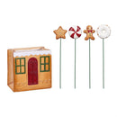 Sugar and Stripes Garden Stake, Resin Plant Pick, Gingerbread House, 7"H, Program with Display