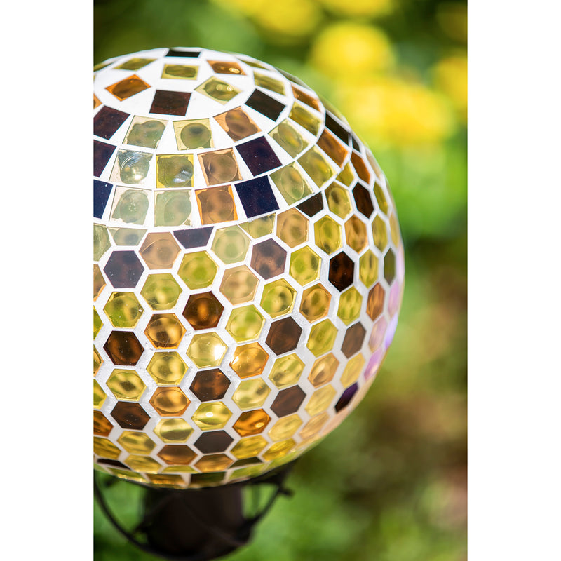 Evergreen Gazing Ball,10" Mosaic Glass Gazing Ball, Honeycomb,10x10x11.81 Inches