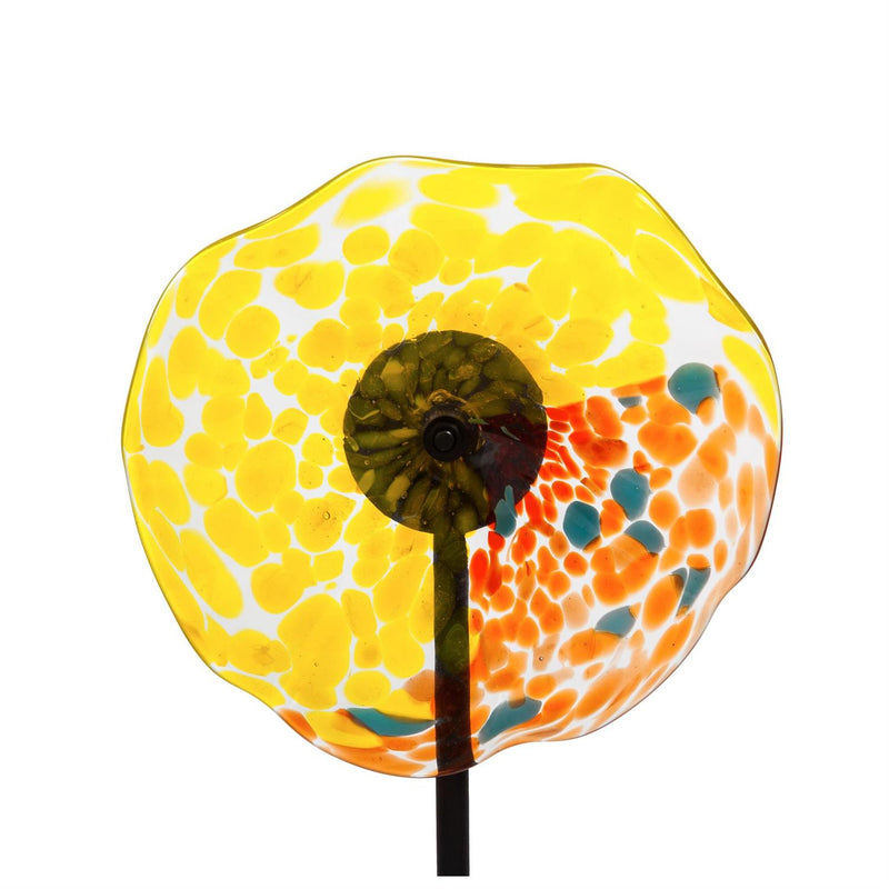 8"D 33"H Art Glass Flower Garden Stake, Yellow
