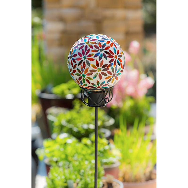 Evergreen Gazing Ball,8" Mosaic Glass Gazing Ball, Bright Flowers,7.87x7.87x9.84 Inches