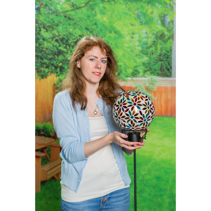 Evergreen Gazing Ball,8" Mosaic Glass Gazing Ball, Bright Flowers,7.87x7.87x9.84 Inches