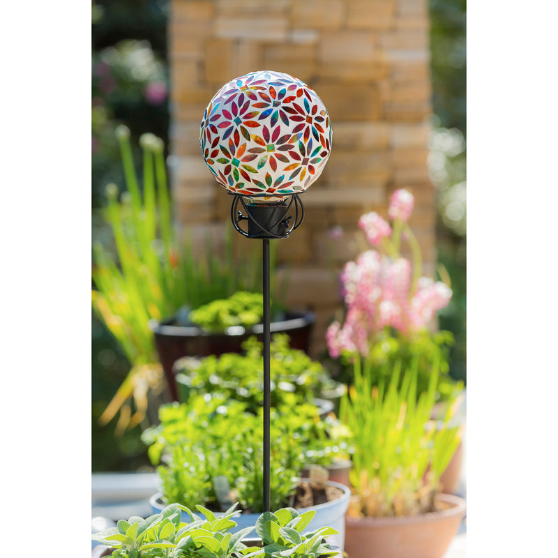 Evergreen Gazing Ball,8" Mosaic Glass Gazing Ball, Bright Flowers,7.87x7.87x9.84 Inches