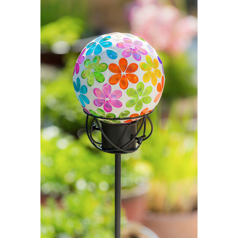 Evergreen Gazing Ball,6" Mosaic Glass Gazing Ball, Bright Floral,5.91x5.91x7.48 Inches