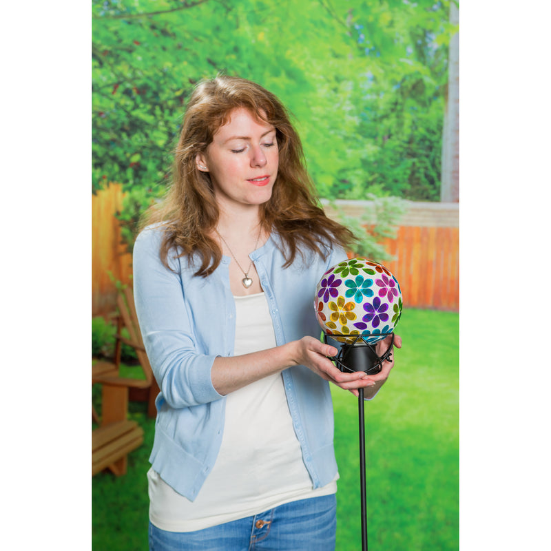 Evergreen Gazing Ball,6" Mosaic Glass Gazing Ball, Bright Floral,5.91x5.91x7.48 Inches