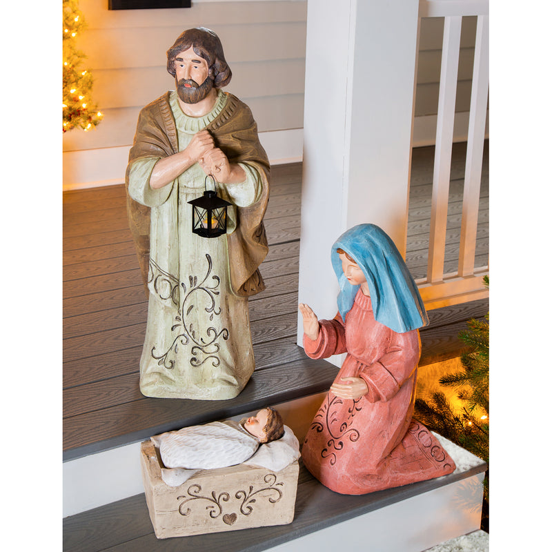 Evergreen Statuary,Statement Nativity Garden Statuary, Set of 3, Mary/Joseph/Jesus,13.39x32.09x12.99 Inches