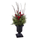 30"H Statement Planter with Cardinals and Artificials Porch Décor