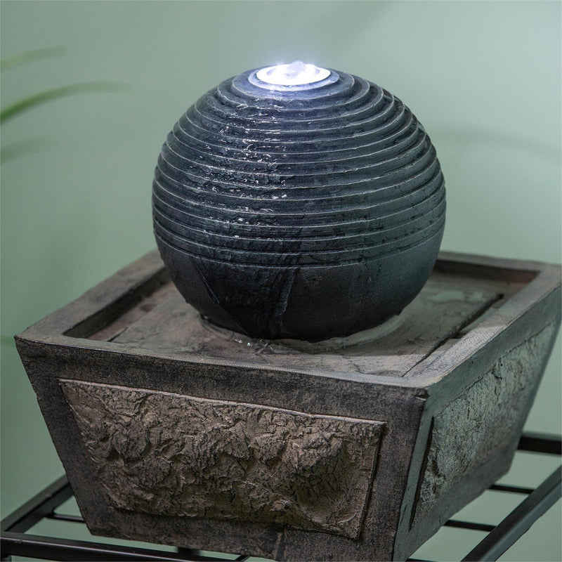 Ridged Globe Fountain with Planter Shelf