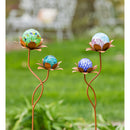39.5" Rust Floral Garden Stake with Art Glass Orb, 2 Asst, 3 of Each, 6 Piece CDU